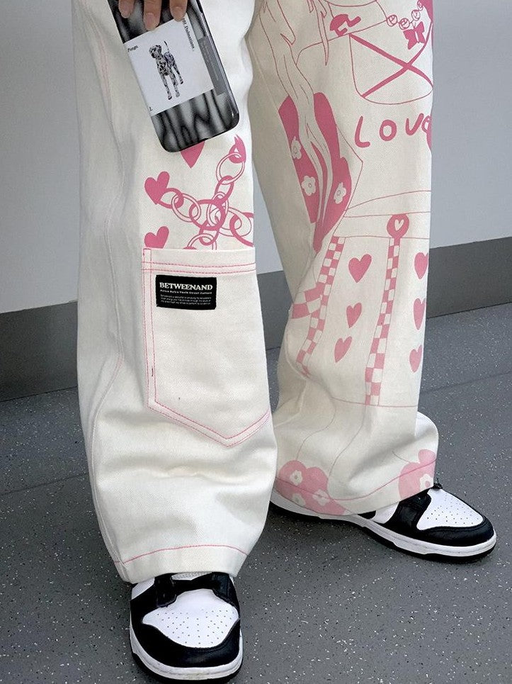 BETWEENAND Millennial Pink All Over Graffiti Print Women&