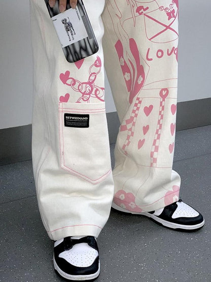 BETWEENAND Millennial Pink All Over Graffiti Print Women&
