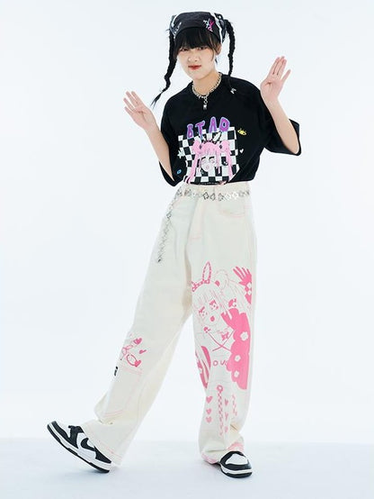 BETWEENAND Millennial Pink All Over Graffiti Print Women&
