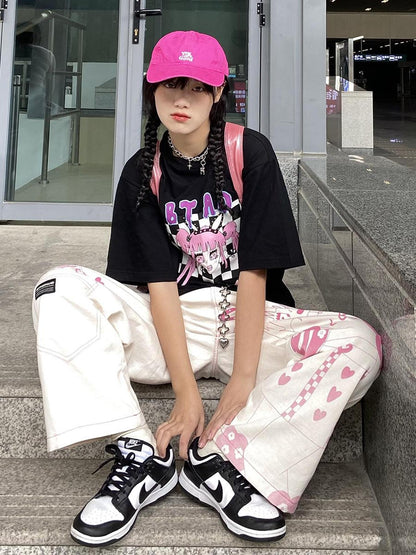 BETWEENAND Millennial Pink All Over Graffiti Print Women&
