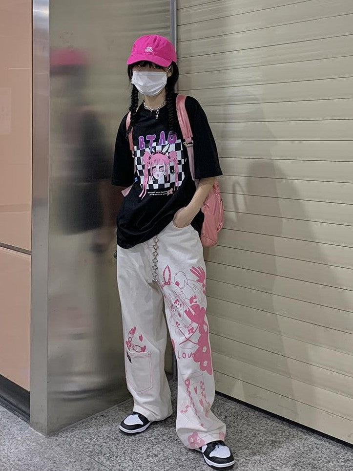 BETWEENAND Millennial Pink All Over Graffiti Print Women&