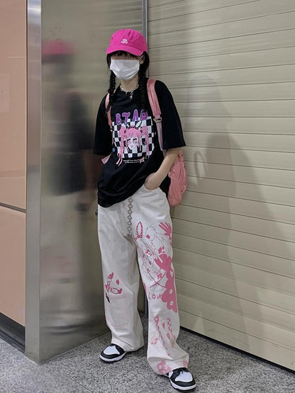 BETWEENAND Millennial Pink All Over Graffiti Print Women&