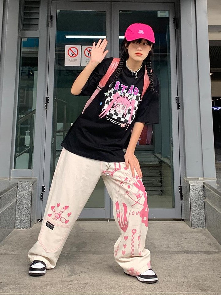 BETWEENAND Millennial Pink All Over Graffiti Print Women&