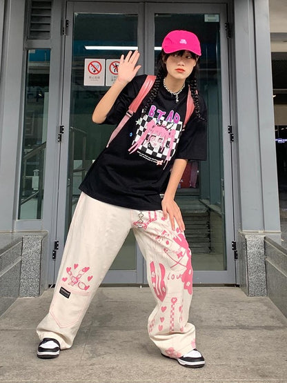 BETWEENAND Millennial Pink All Over Graffiti Print Women&