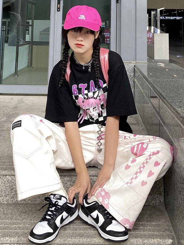BETWEENAND Millennial Pink All Over Graffiti Print Women&