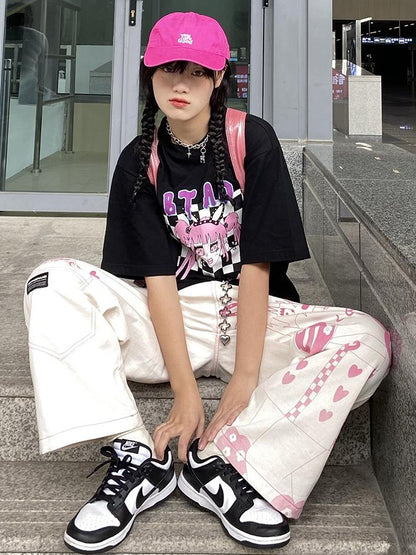 BETWEENAND Millennial Pink All Over Graffiti Print Women&