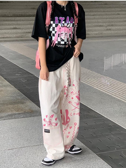 BETWEENAND Millennial Pink All Over Graffiti Print Women&