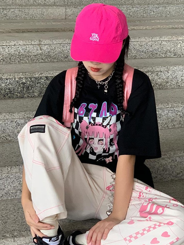 BETWEENAND Millennial Pink All Over Graffiti Print Women&