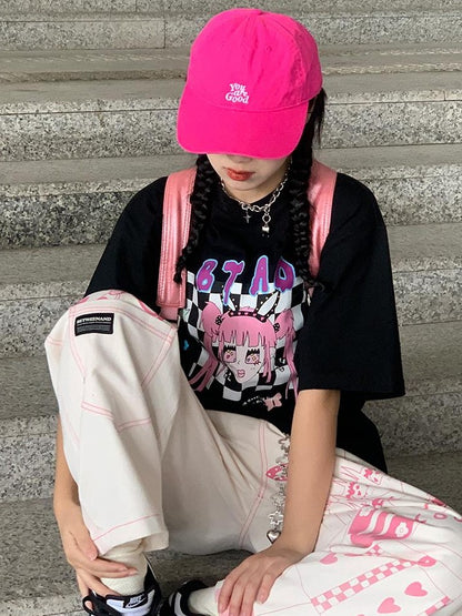 BETWEENAND Millennial Pink All Over Graffiti Print Women&