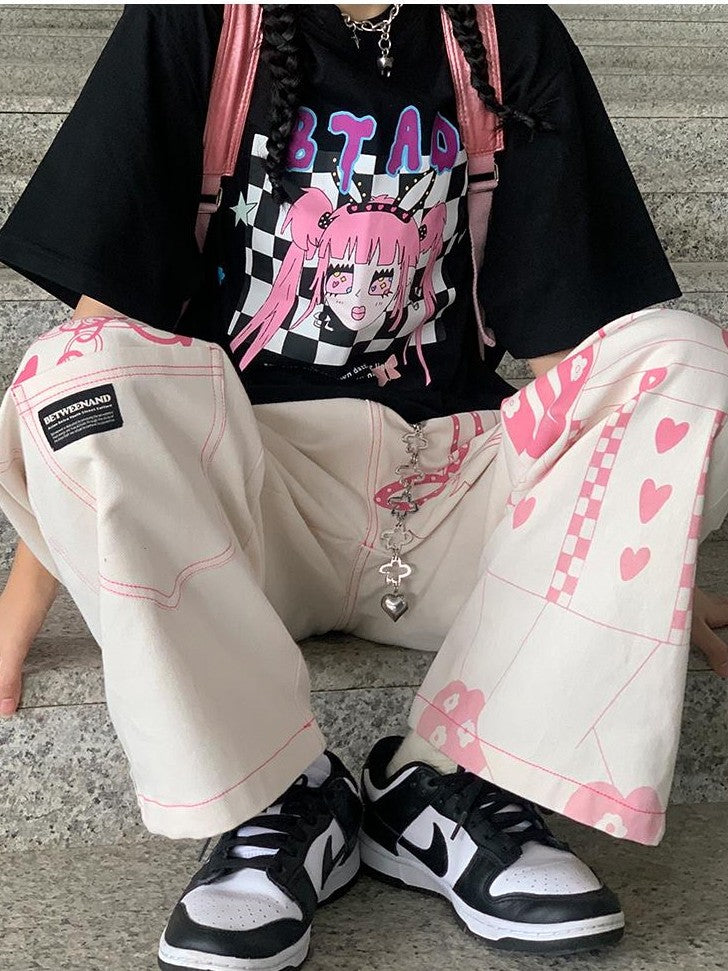 BETWEENAND Millennial Pink All Over Graffiti Print Women&