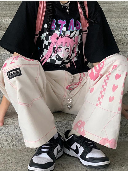 BETWEENAND Millennial Pink All Over Graffiti Print Women&