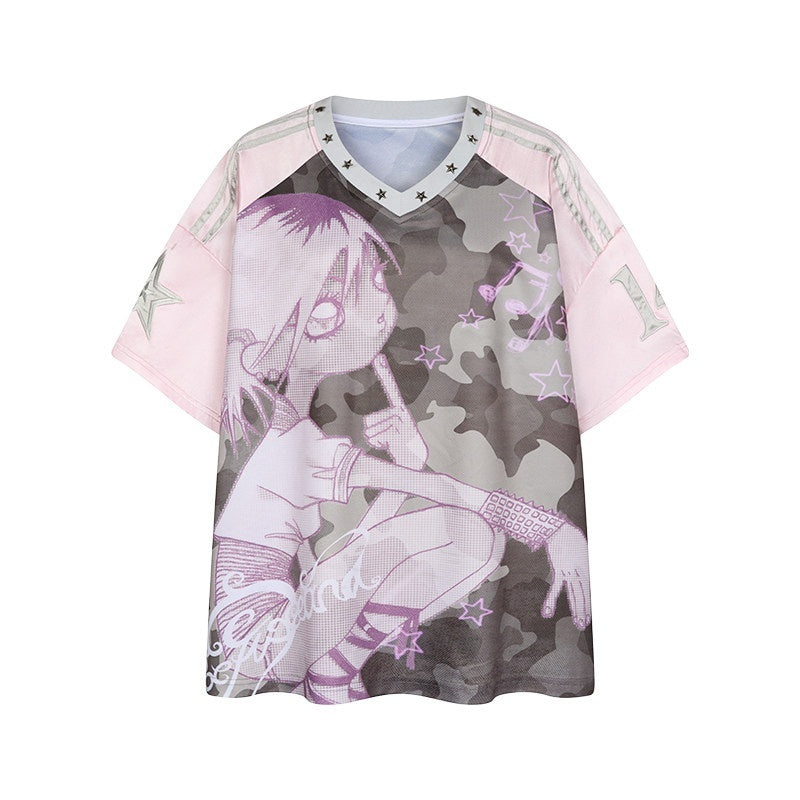 BETWEENAND_Millennial_Pink_Patchwork_Camouflage_V-neck_Women&