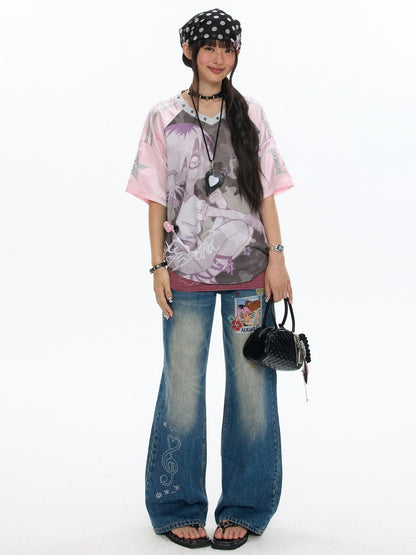 BETWEENAND Millennial Pink Patchwork Camouflage V-neck Women&