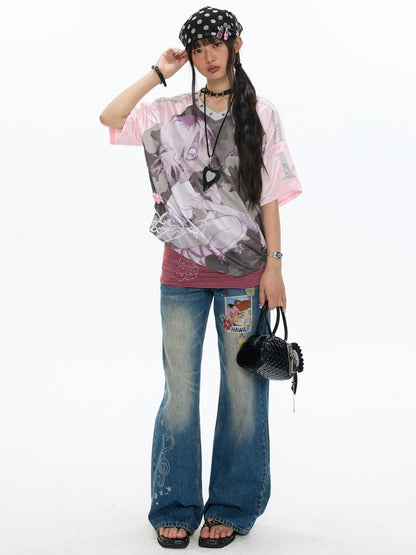 BETWEENAND Millennial Pink Patchwork Camouflage V-neck Women&
