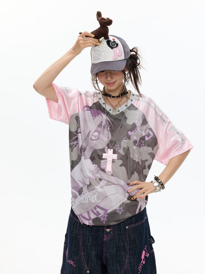 BETWEENAND Millennial Pink Patchwork Camouflage V-neck Women&