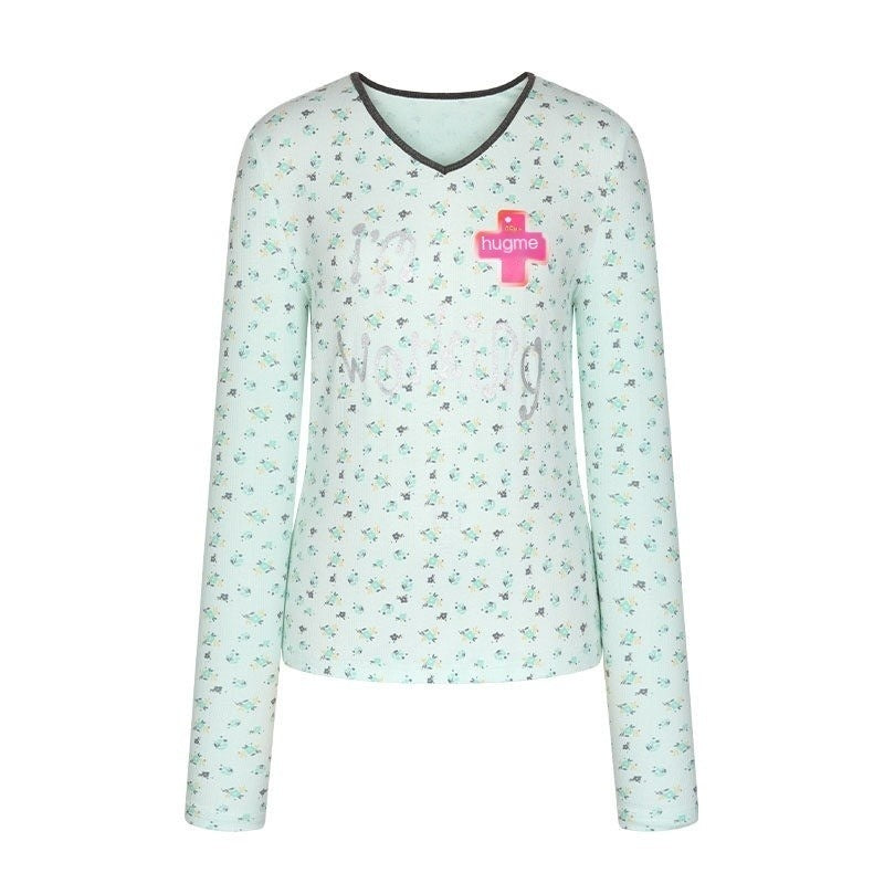 BETWEENAND_Mint_Allover_Print_V-neck_Loose_Women&