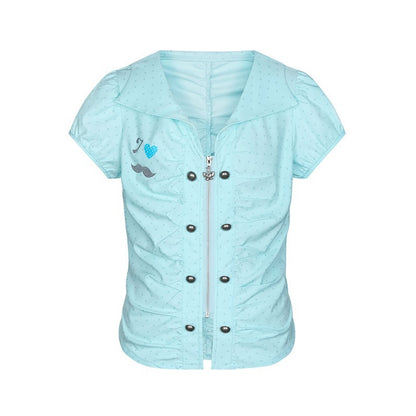 BETWEENAND_Mint_Blue_Polka_Dot_Puff_Sleeve_Cinched_Waist_Women&