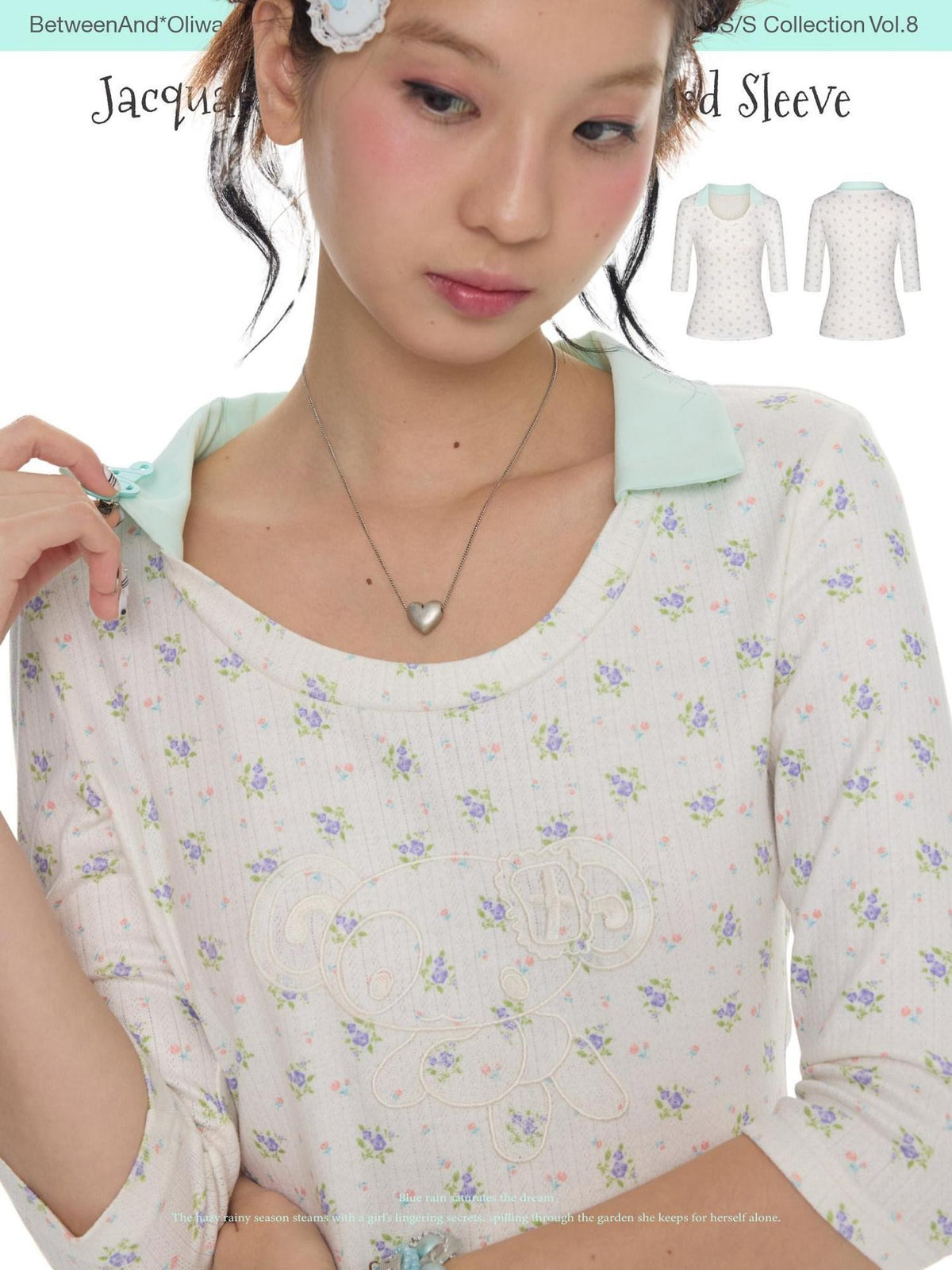 BETWEENAND Mint Green Floral Jacquard Embroidered Women&