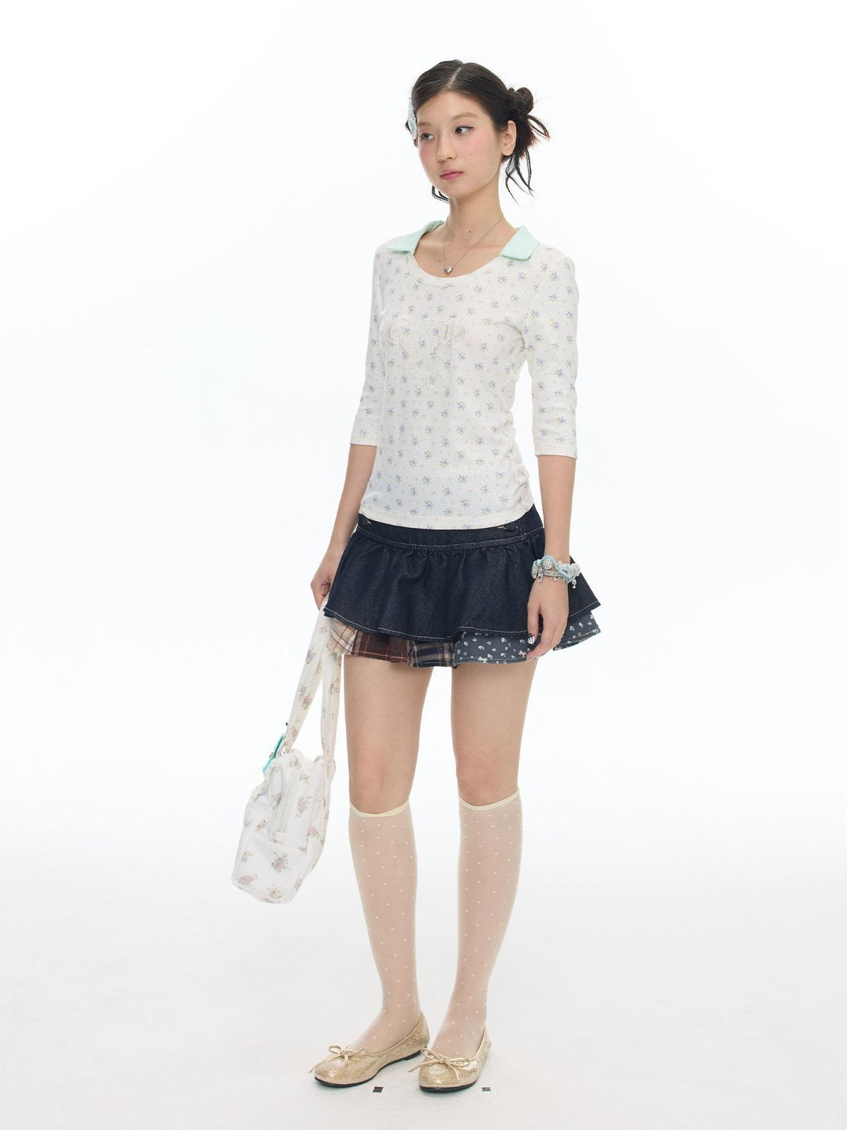 BETWEENAND Mint Green Floral Jacquard Embroidered Women&