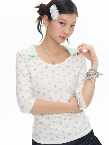 BETWEENAND Mint Green Floral Jacquard Embroidered Women&