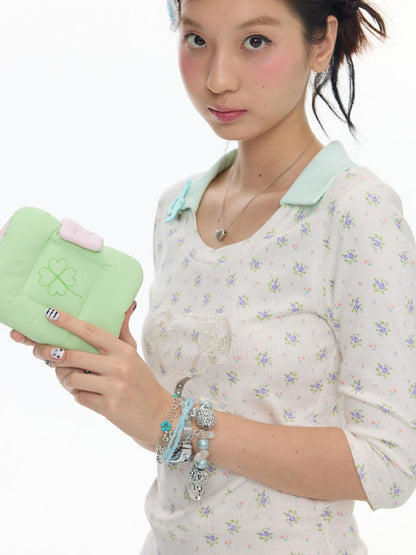 BETWEENAND Mint Green Floral Jacquard Embroidered Women&