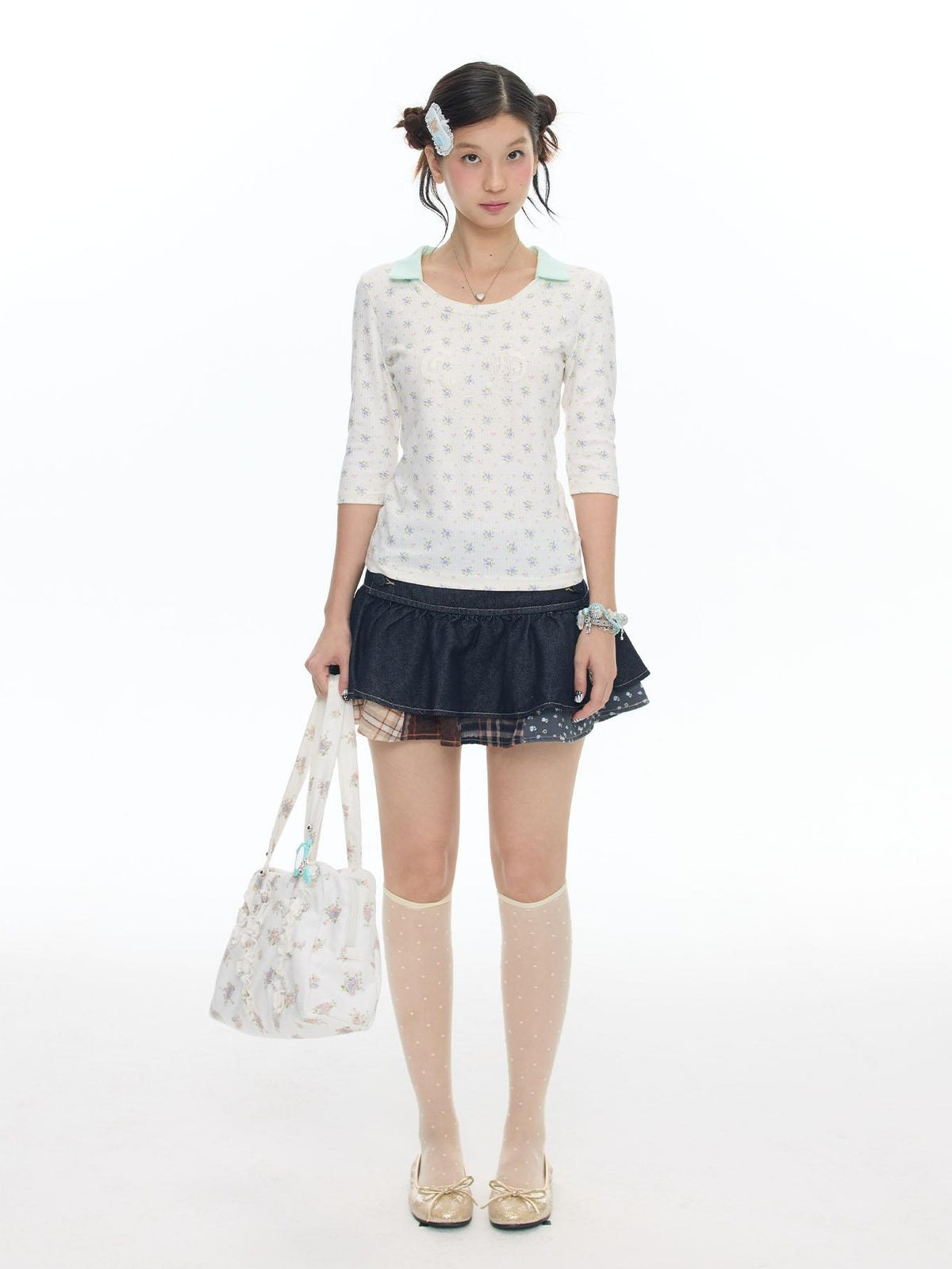BETWEENAND Mint Green Floral Jacquard Embroidered Women&