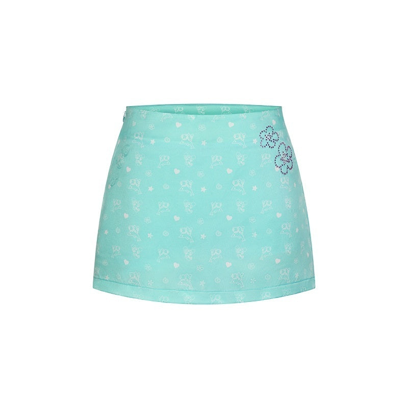 BETWEENAND_Mint_Green_Printed_Slimming_High_Waist_A_Line_Women&