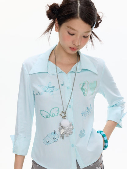 BETWEENAND Mint Striped Rhinestone Cinched Waist Stand Collar Women&