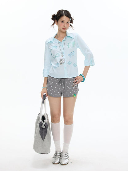 BETWEENAND Mint Striped Rhinestone Cinched Waist Stand Collar Women&