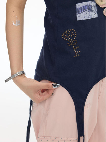 BETWEENAND Mist Blue Key Beaded Layered Look Women&