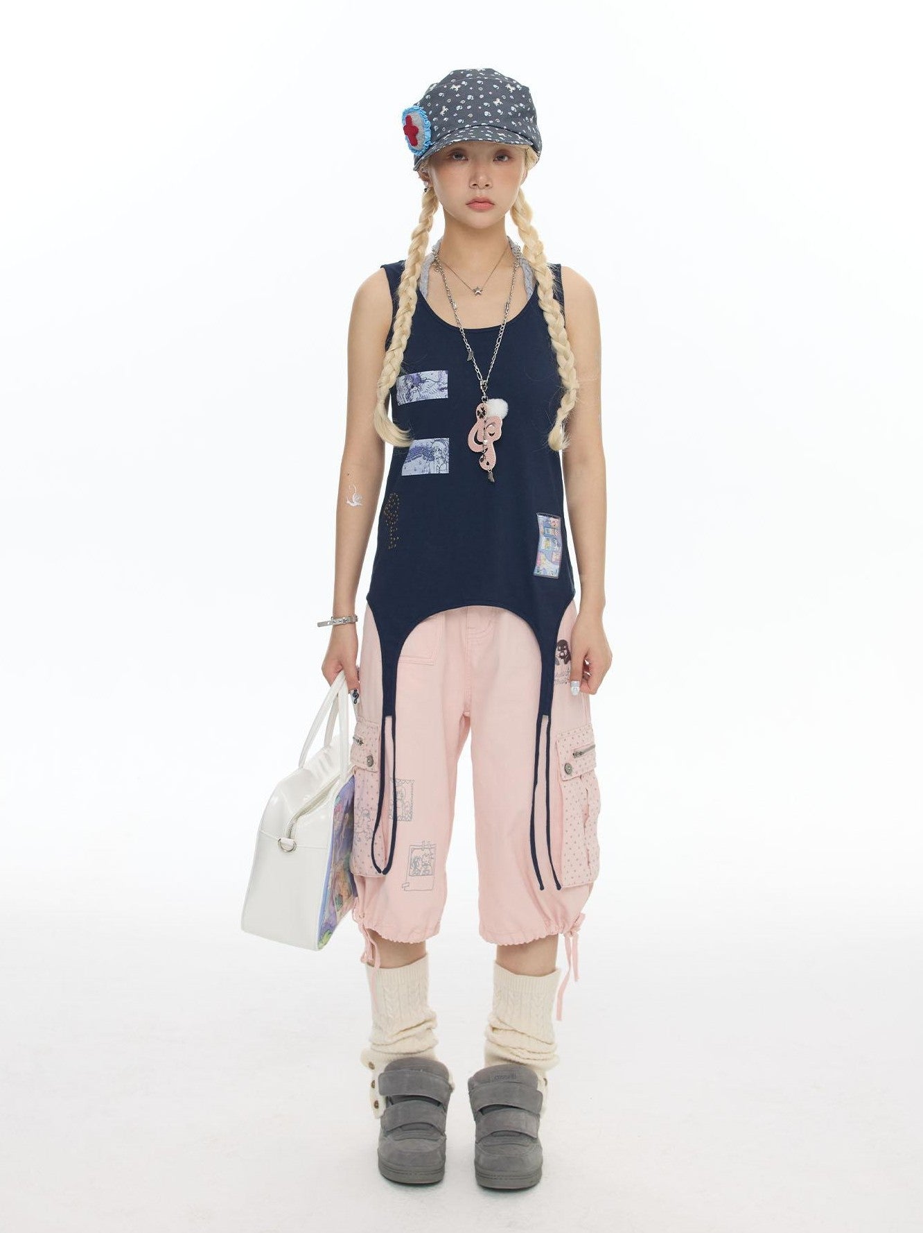 BETWEENAND Mist Blue Key Beaded Layered Look Women&