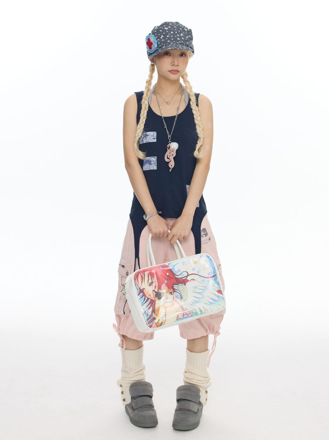 BETWEENAND Mist Blue Key Beaded Layered Look Women&