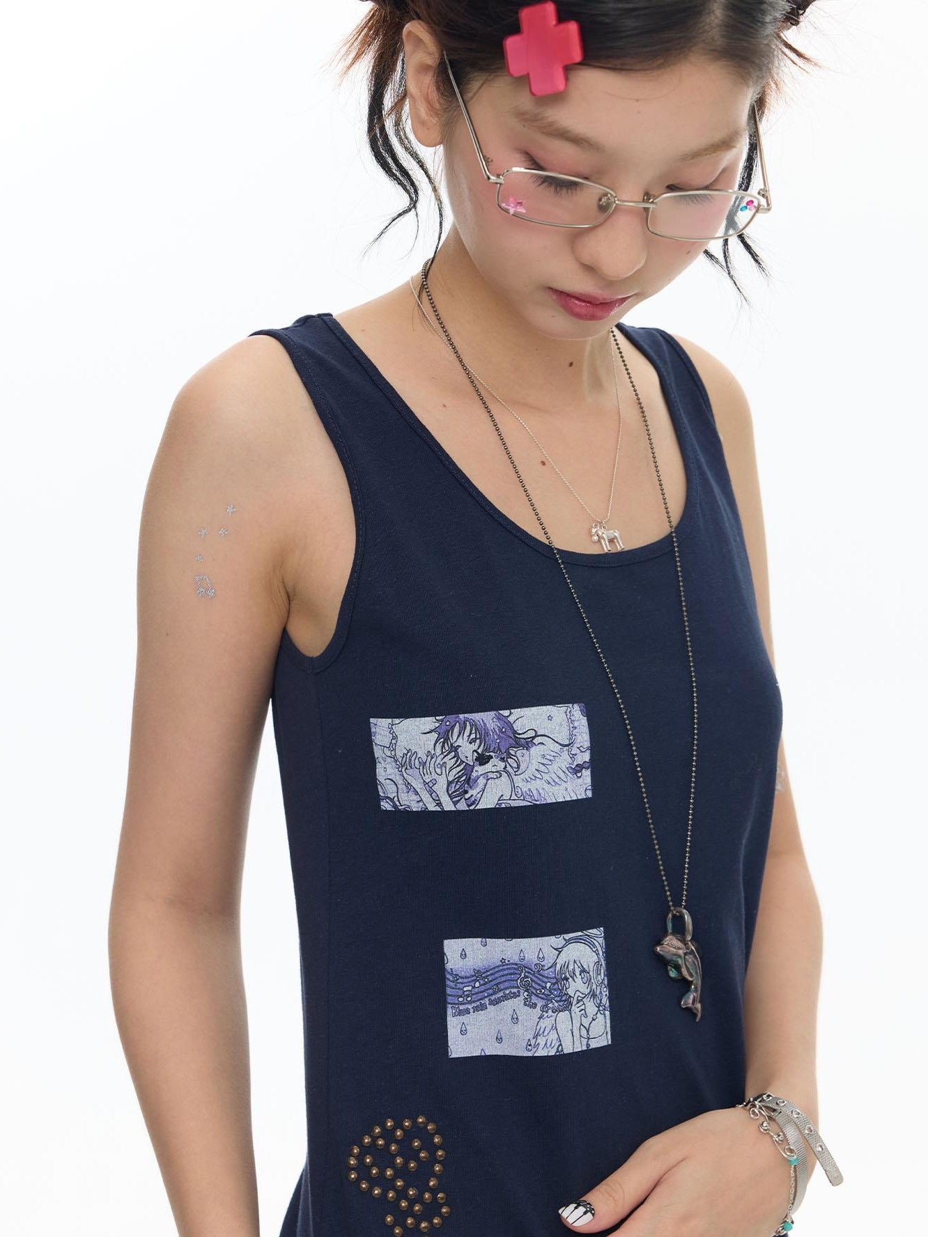 BETWEENAND Mist Blue Key Beaded Layered Look Women&