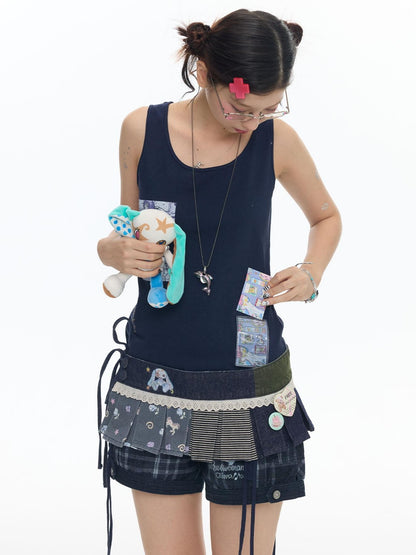 BETWEENAND Mist Blue Key Beaded Layered Look Women&