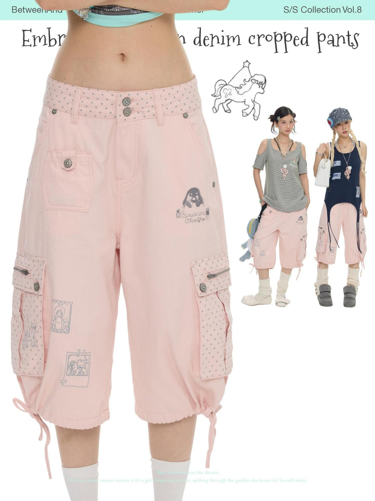 BETWEENAND Mist Pink Machine Embroidered Animal Pocket Lantern Women&