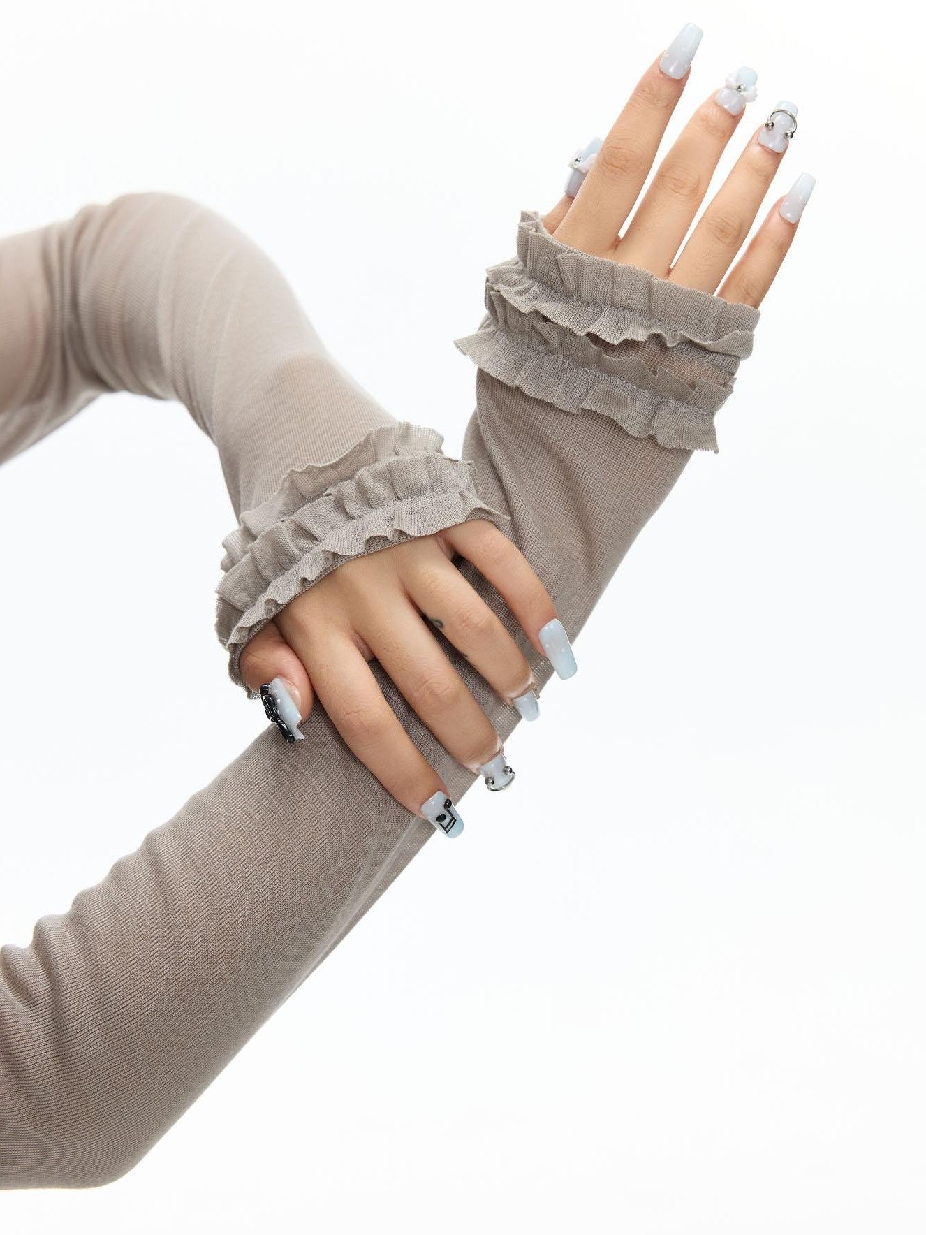 BETWEENAND Mock Neck Rolled Hem Semi Sheer Layered Women&