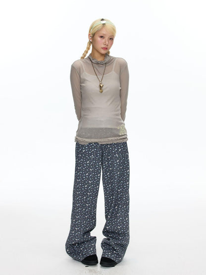 BETWEENAND Mock Neck Rolled Hem Semi Sheer Layered Women&
