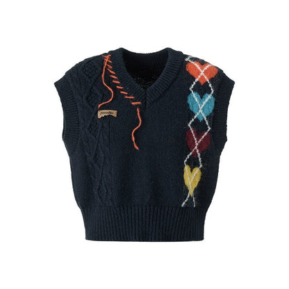 BETWEENAND_Navy_Heart_Argyle_Colorblock_Handstitched_Women&