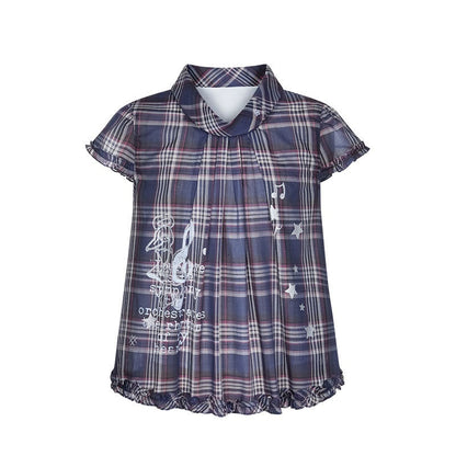 BETWEENAND_Navy_Plaid_Musical_Note_Lapel_Cap_Sleeve_Women&