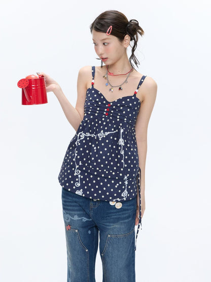 BETWEENAND Navy Polka Dot Heart Beaded Strappy Women&