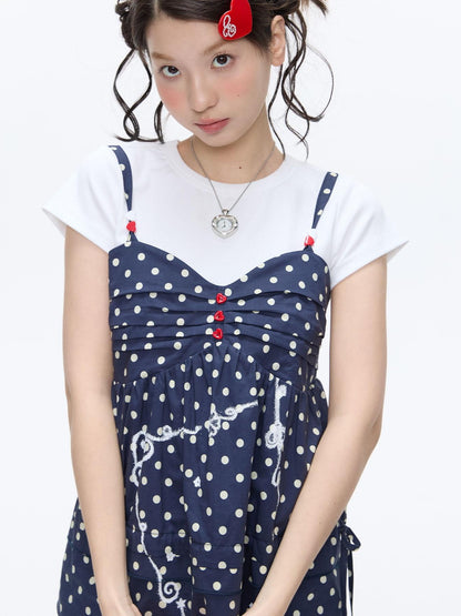 BETWEENAND Navy Polka Dot Heart Beaded Strappy Women&