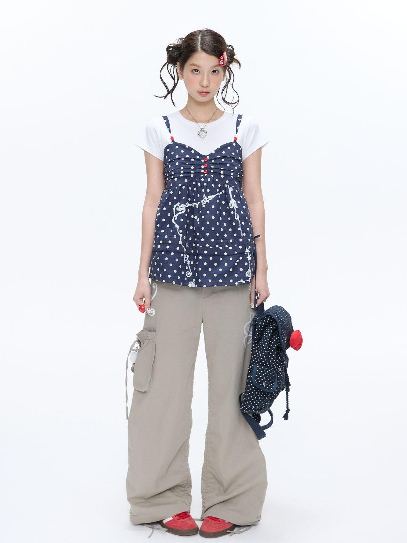 BETWEENAND Navy Polka Dot Heart Beaded Strappy Women&