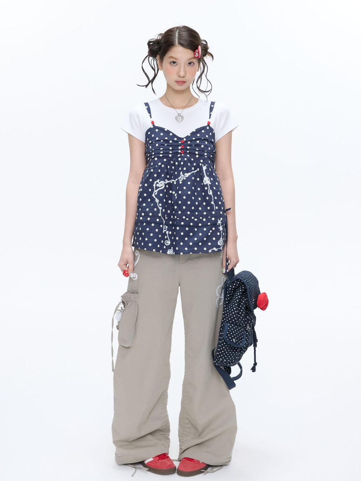 BETWEENAND Navy Polka Dot Heart Beaded Strappy Women&