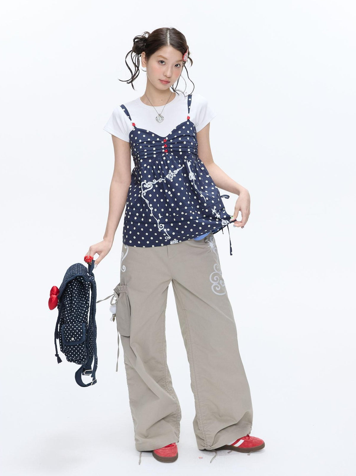 BETWEENAND Navy Polka Dot Heart Beaded Strappy Women&