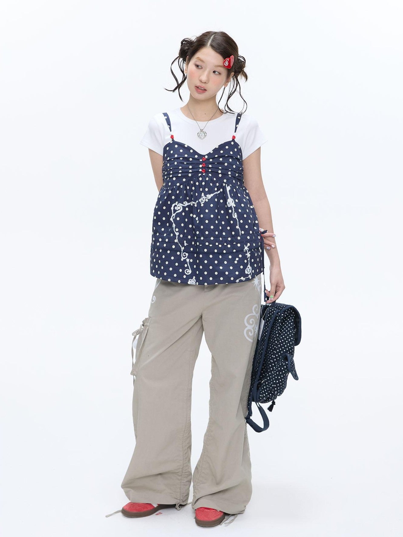 BETWEENAND Navy Polka Dot Heart Beaded Strappy Women&