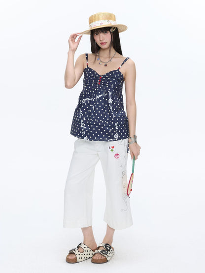 BETWEENAND Navy Polka Dot Heart Beaded Strappy Women&