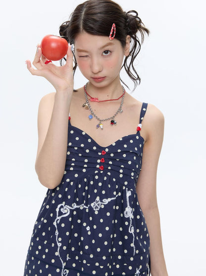 BETWEENAND Navy Polka Dot Heart Beaded Strappy Women&
