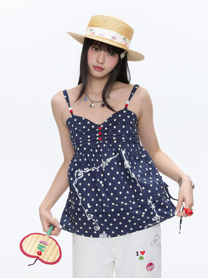 BETWEENAND Navy Polka Dot Heart Beaded Strappy Women&