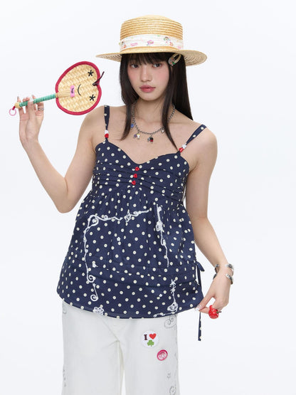 BETWEENAND Navy Polka Dot Heart Beaded Strappy Women&