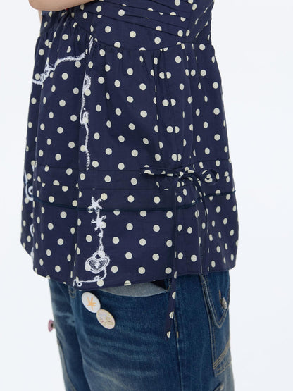 BETWEENAND Navy Polka Dot Heart Beaded Strappy Women&